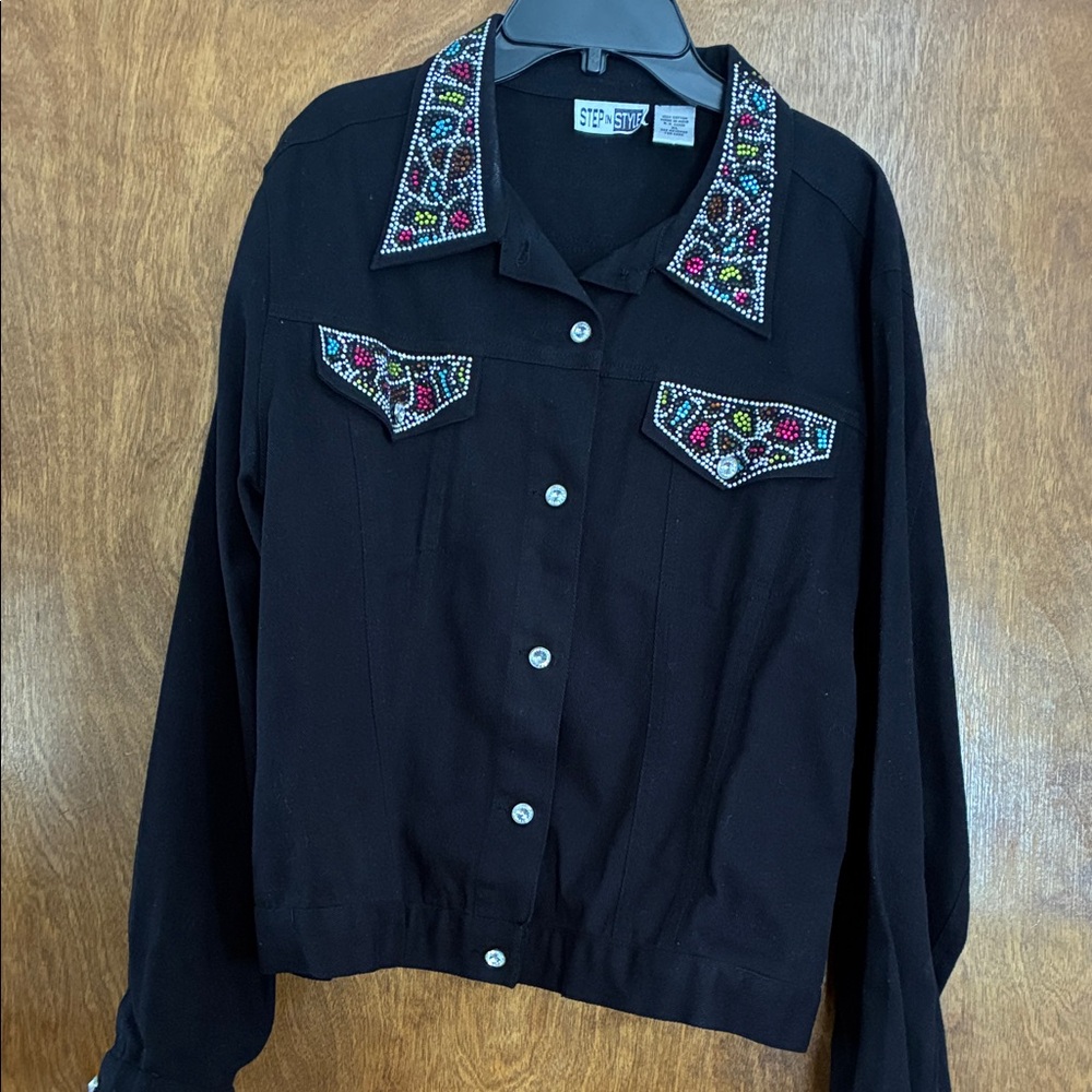 Step Style Black Embellished Jean Jacket Size XL